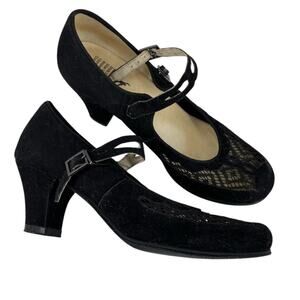 Vintage Aris Allen Ankle Strap Dance Heels Women 9 Swing Ballroom 30s Suede Sole